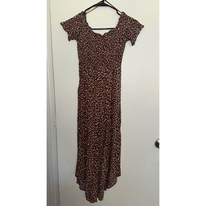 Francesca’s Dark Orange Floral Romper - Ribbed Top - Flowy Bottoms